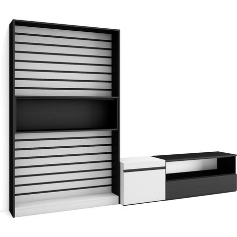 Skraut Home - Muebles de Salón para TV, Conjunto de muebles comedor, 260x186x35cm, Para TV hasta 65", Mueble Televisión, Estilo Moderno, Blanco y negro (1/5)