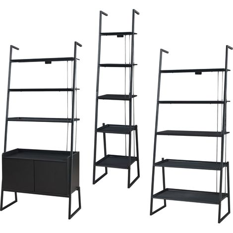 Conjunto de 3 piezas de mobiliario con 3 estantes tipo escalera negro 030009385 (1/5)