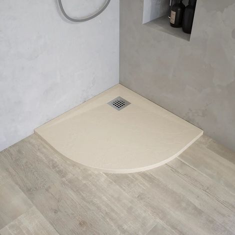Receveur de douche semi circulaire 90x90 cm en marbre synthétique ivoire effet pierre h3 cm Milos (1/4)