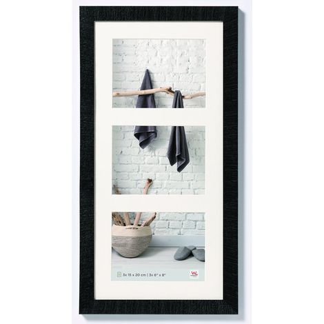 Cadre Photo Noir 3X 15x20 cm galerie avec Passe-Partout, Cadre en Bois (1/5)