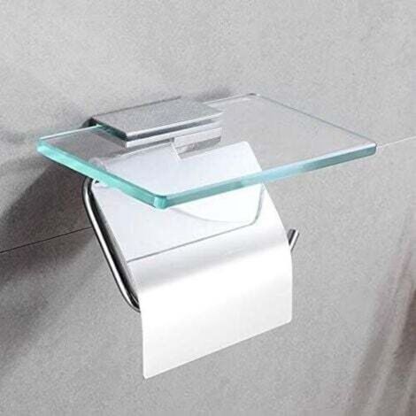 Porte papier toilette hygiénique en rouleau avec porte-verre, antirouille, Verre support papier toilette mural, Derouleur Papier WC en alliage chromé