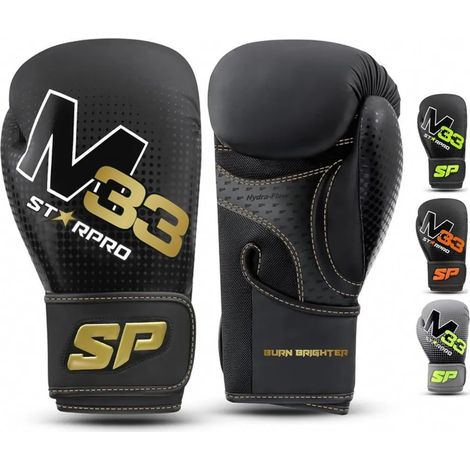 Gants de boxe Starpro M33 Matte en cuir synthétique pour l'entraînement professionnel en Muay Thaï, kickboxing, fitness et boxe sur sac de frappe – Hommes et Femmes (1/4)