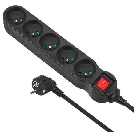 Maclean MCE185 base múltiple 5 m 5 salidas AC Interior Negro