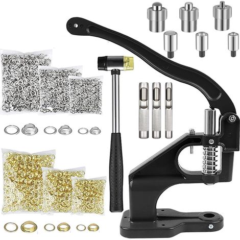 Machine à œillets, Pince à œillets, Pince à Oeillet Cuir Pince a Rivet Couture, Presse-œillet à Main avec 3 moules 3000 œillets(6/10/12mm) pour Baches, Tissus, Bannières, DIY Décor