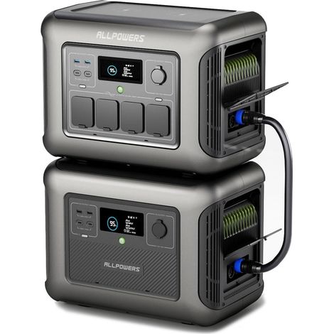 ALLPOWERS R1500 Station électrique portable 1800W avec batterie supplémentaire B1000, capacité étendue de 1152Wh à 2304Wh, batterie LiFePO4, générateur solaire pour secours domestique, camping-car (1/5)