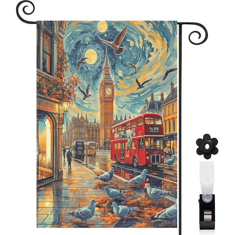 Drapeau de jardin Bienvenue en tissu polyester durable 30 x 45 cm facile à installer décoration saisonnière pour jardin (1/5)