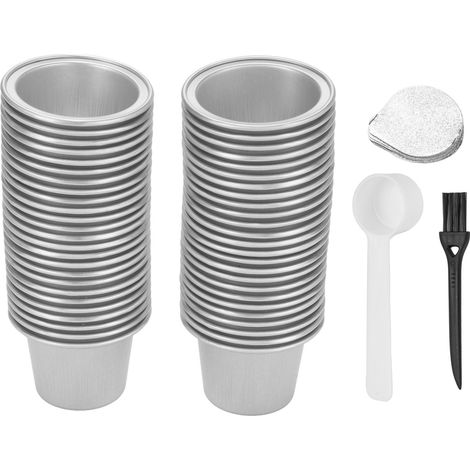 50 Aluminiumdeckel für 15-ml-Kaffeekapseln, Verschlussaufkleber, Silberlöffel und Reinigungsbürste (1/5)