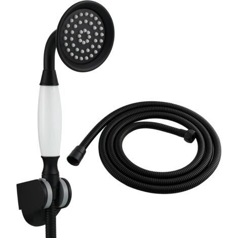 Black Shower Set with Retro Brass Shower Head, Hose and Wall Bracket ZVD (1/5)