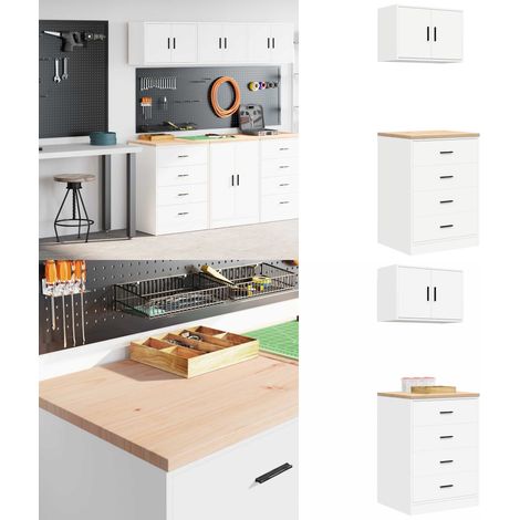 vidaXL Garagenschränke 2 Stk. Weiß Holzwerkstoff (1/5)