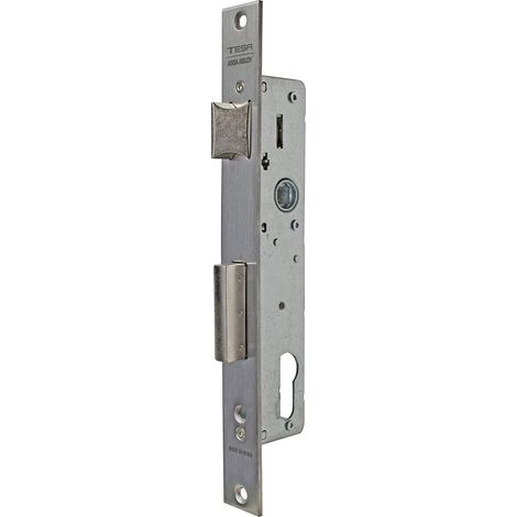 Serrure à encastrer pour profilés métalliques, axe 35 mm, finition gris inox, pêne réversible (1/3)