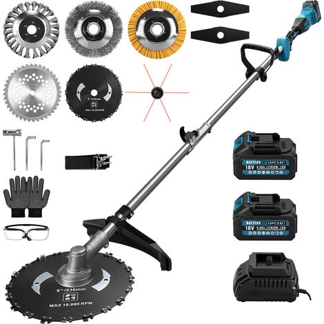 1380W Coupe Bordure Électrique Sans Balais Sans Fil 18800U/min Débroussailleuse avec 2x Batteris Compatible Makita 21V avec Manche Télescopique Longueur 168cm 7 Types Lames Étanche et Pratique pour Ja (1/5)