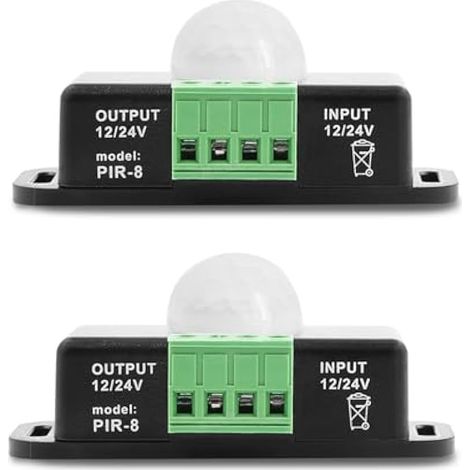 Interrupteur infrarouge corporel, 12V-24V détecteur PIR LED, minuterie de mouvement, contrôleur PIR pour bande LED (2 pièces - Noir)
