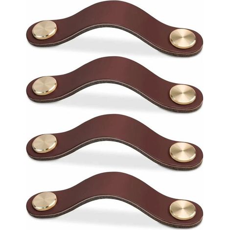 4pcs(Dark Brown, 96mm)Leather Furniture Handle, Cupboard Door Knob Leather Handle Drawer Knob, Vintage Furniture Handle for Cabinets, Dresser, Kitchen, Bathroom (1/3)