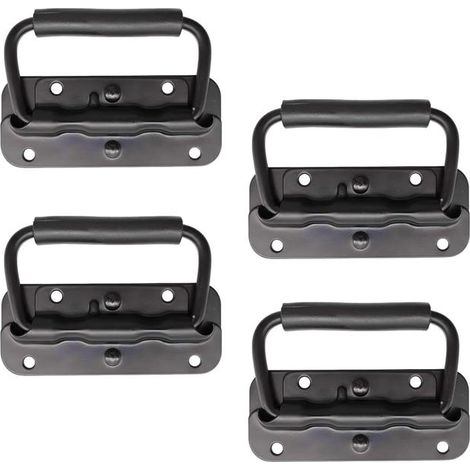 Manija plegable de resorte de acero inoxidable de 4 piezas, manija de tracción de 100 mm, manija plegable para puerta, manija plegable para caja, manija plegable para caja con agarre (negro) (1/5)