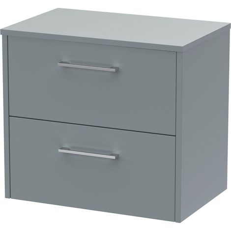 Winshill Contemporary 2 Drawer Wall Hung Vanity Unit with Worktop, Grey, 600mm