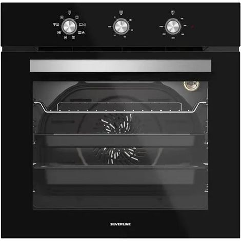 Silverline S3 BO6503B03 Forno elettrico da incasso 72 Litri ventilato Multifunzione Classe A Nero Manopole a scomparsa