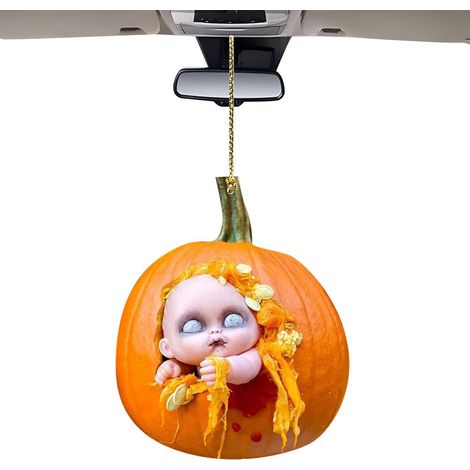 Pendentif citrouille d'Halloween pour voiture, ornement acrylique, accessoire pour rétroviseur intérieur. (1/4)