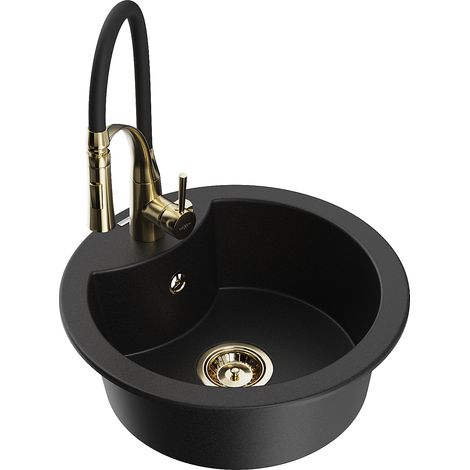 Mexen Diego lavello in granito a 1 vasca con miscelatore cucina Aster, nero - 6512-77-73450-57-G (1/5)