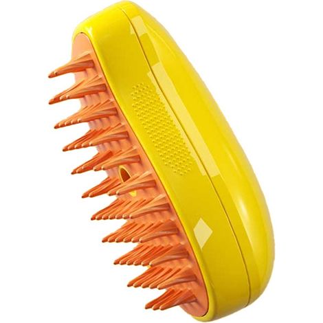 Brosse à chat 3-en-1 auto-nettoyante - Brosse massage vapeur pour animaux, peigne multifonction lisse, couleur jaune, élimine les poils morts, idéale pour chats et chiens. (1/5)