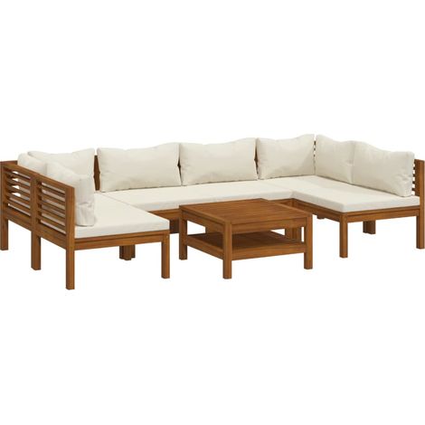 vidaXL Set Divani da Giardino 7 pz con Cuscini Crema in Legno Acacia