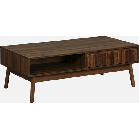 Mesa de centro con decoración de madera, 1 cajón