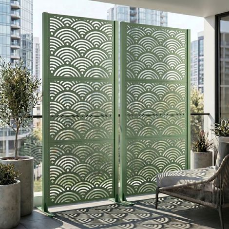Nami - Panel de Privacidad para Exterior 100 x 180 x 30 cm en Metal Color Salvia (1/4)
