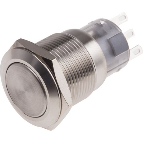 Bouton-poussoir, Verrouillable, Unipolaire à deux directions (1RT), 5 A @ 250 V c.a., Chrome, Montage panneau ( Prix pour 1 ) (1/2)