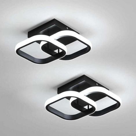 COMELY Lot de 2 Plafonniers LED Modernes, 24W 2700LM Petit Noir Plafonnier LED Carré Luminaires Intérieur pour Chambre Salon Allée Couloir Balcon, Lumière Blanche 6500K, 24cm (1/5)
