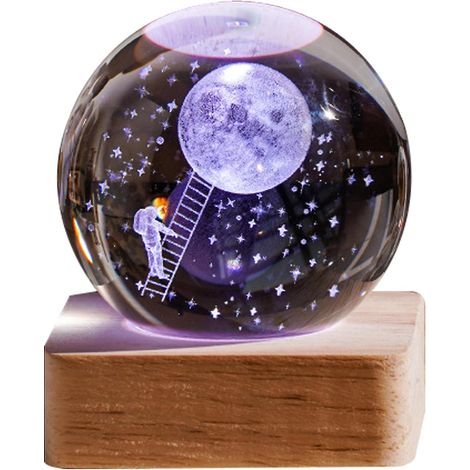 Veilleuse boule de cristal galaxie 3D, cadeau d'anniversaire créatif, base en bois USB, pour salon ou chambre - Paragraphe 10 (1/4)
