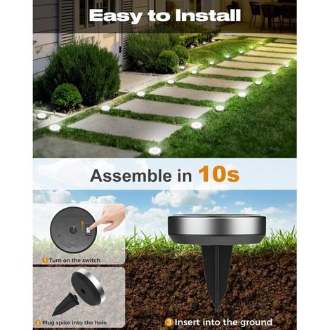 Lot de 8 Lampe Solaire Au Sol, 8 LED Jardin Exterieur Solaire Etanche Lumiere Solaire, Spot Solaire Extérieur [Classe énergétique E] (1/5)
