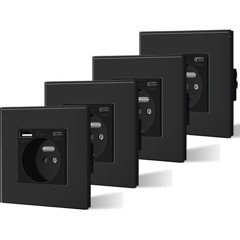 4er-Set USB-C-Steckdosen, Glas-Steckdosen mit USB Type-C-Anschluss, 16 A, 240 V, 86 mm (1/5)