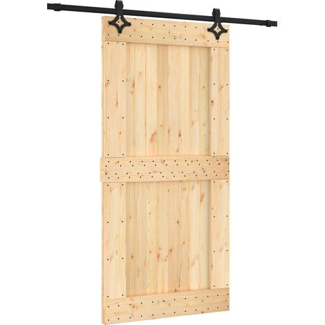 Schiebetür Natürlich und Schwarz 100 x 210 cm Massivkiefer vidaXL