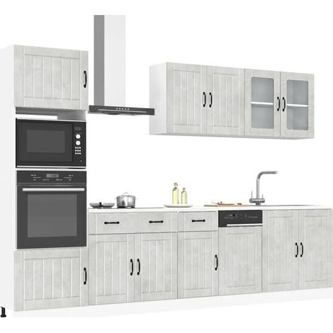 Ensemble De 7 Meubles De Cuisine LUCCA Gris Béton En Bois D'ingénierie (1/4)