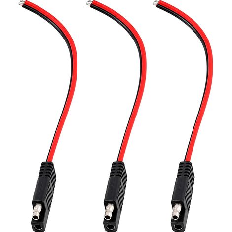 3 Pièces Câbles Connecteur SAE 12V 14 AWG, Câble SAE 2 broches, Câbles d’Extension à Connexion Rapide, 30 cm (1Ft), Compatibles Moto, Voiture, Tracteur et Équipements Solaires, Durable PVC Cuivre (1/5)
