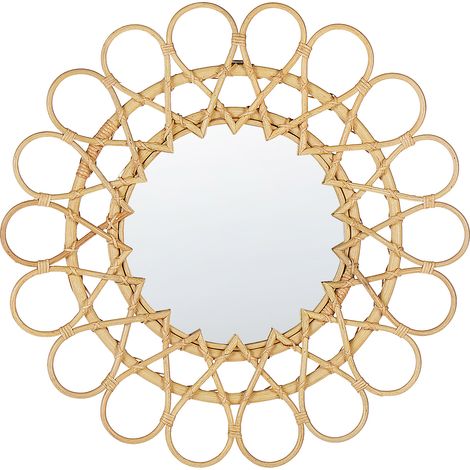 Espejo de pared marco de ratán natural ø 60 cm colgante sala de estar moderno Babai (1/5)
