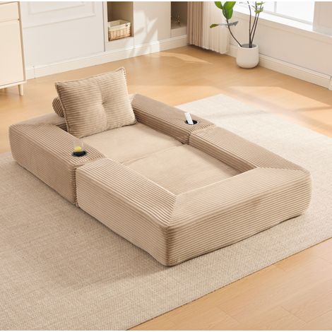 Schlafsofa 122x98x80 cm beige – klappbar mit Seitentasche, Kordstoff MEUBLIV (1/5)