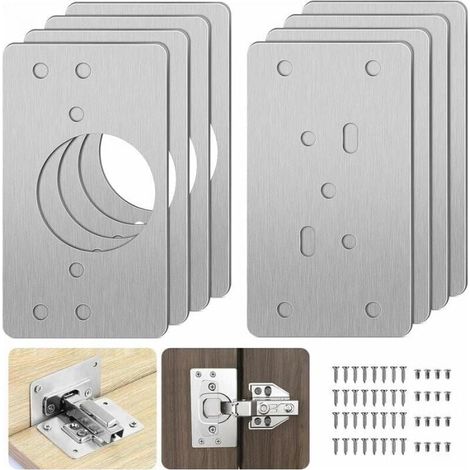 Furniture Hinge Repair Plate with Hole, 8pcs Repair Brackets, Easy Installation with 48 Screws, Hinge Repair Kit for Wood, Furniture, Shelf YMYNY (1/4)