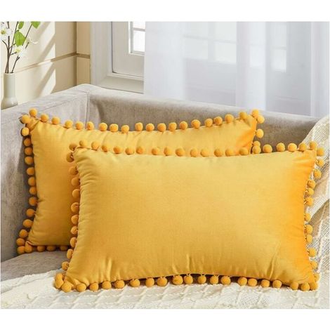 Housse Coussin 30x50 cm Jaune Moutarde Decoration Salon Maison Scandinave Lot de 2 Protege Oreiller Velours Doux Double Face Rectangulaire à Couleur Uni pour Coussin Fauteuil Bureau (1/5)