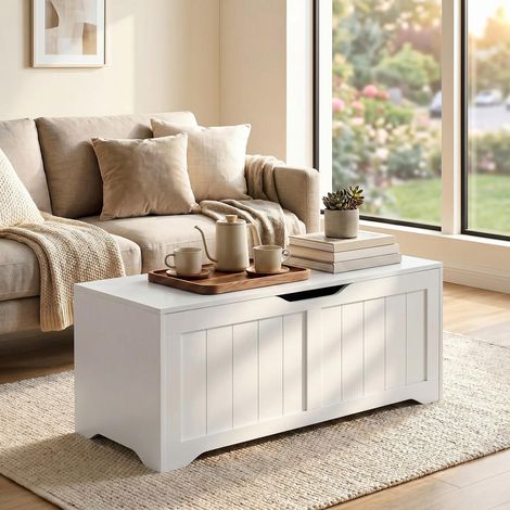 Grand Espace de Stockage Banc Coffre Intérieur 108L Supporte 100kg Rangement pour Entrée Salon Chambre Blanc 80x40x45cm (1/5)