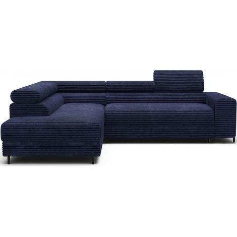 Canapé d'angle COLESIA convertible 5 places bleu foncé velours côtelé – gauche – 274x200cm (1/5)