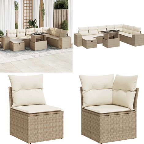 vidaXL Salon de jardin avec coussins 9 pcs beige résine tressée (1/5)