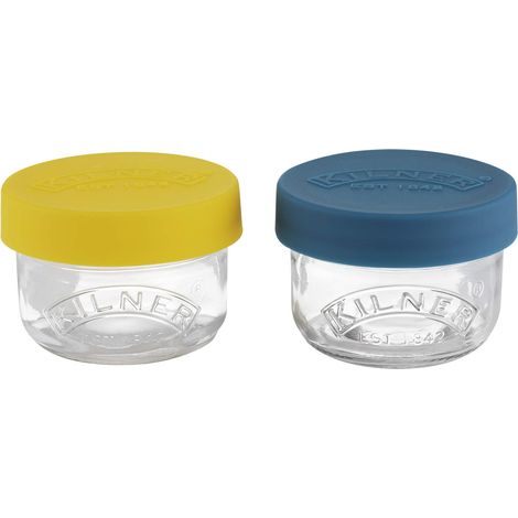 Kilner Set di 2 vasi in vetro per snack e conserve, 125 ml, con coperchio in silicone push top (1/5)