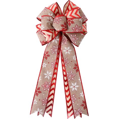 Nœud double en lin pour décoration de sapin de Noël, motif feuille d'érable et flocon de neige, couleur kaki (1/5)