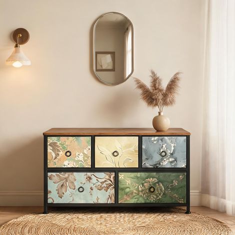 Meuble à tiroirs vintage avec 5 tiroirs en tissu et métal 100 x (1/5)