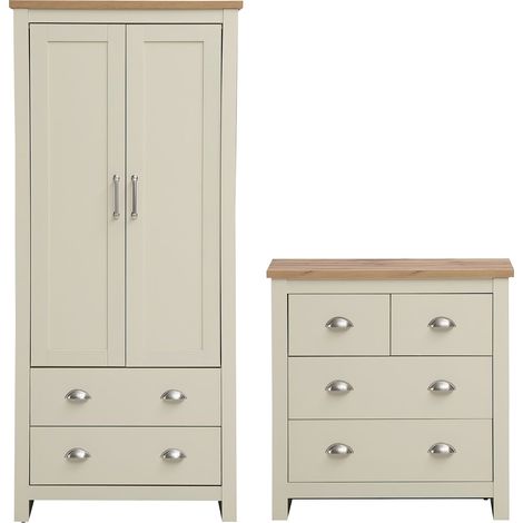 Elegant Cream 2 Piece Bedroom Set Wardrobe And Chest Of Drawers Oak Storage (1/5)