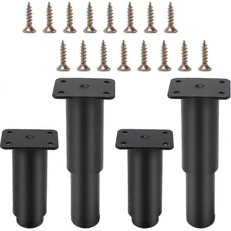 Quatre pieds de meuble réglables, hauteur 8-12 cm, capacité de charge maximale 300 kg, noirs. (1/5)