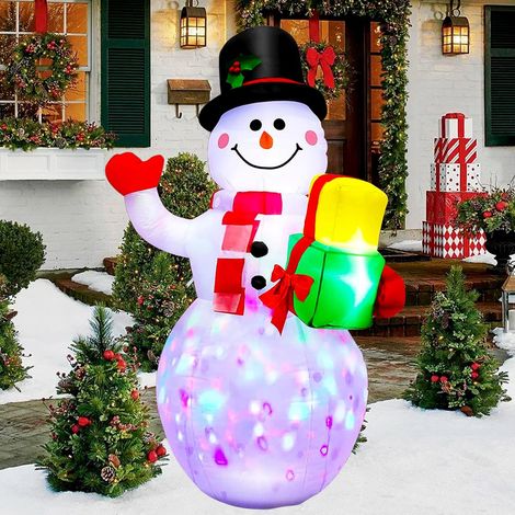 Aufblasbarer Schneemann als Weihnachtsdekoration, 1,5 m groß, mit verbesserter, rotierender LED-Beleuchtung, geeignet für drinnen und draußen, Garten, Rasen, Weihnachtsfeier, schnell aufblasbar (1/4)