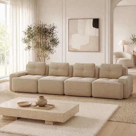 Divano modulare 4 posti beige in tessuto effetto corduroy (1/5)