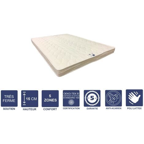 Matelas Très Ferme Pour Canapé Lit + Alèse 100x200 x 15 cm + Oreiller Visco - 5 zones de Confort - Noyau Poli Lattex HR Dernière Génération - Très Respirant (1/5)