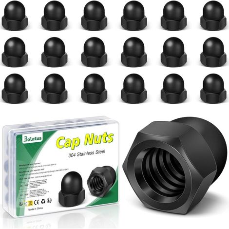 Lot de 25 écrous à chape M4 noir, haute forme Écrous à chape hexagonaux de haute qualité, écrous à capuchon en acier inoxydable pour vis tiges filetées et boulons filetés, écrou borgne moto (1/5)